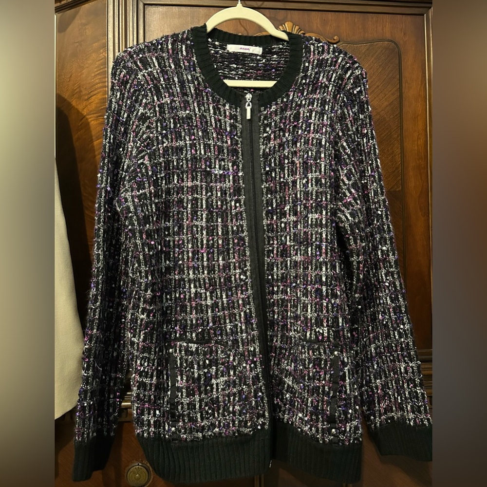 VINTAGE ALIA PINK/PURPLE/BLACK/WHITE BOMBER SWEATER JACKET